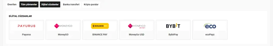 Dijital cüzdanlar sekmesi Melbet dijital cüzdan seçenekleri: Payurus, MoneyGO, Binance Pay, ecoPayz